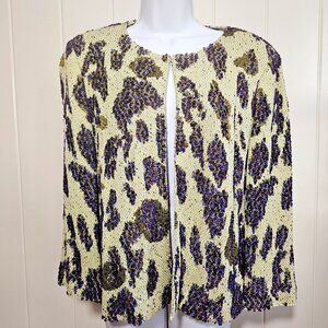 St. John Womens Open Front Knit Cardigan Jacket Size 12 Multicolor Textured